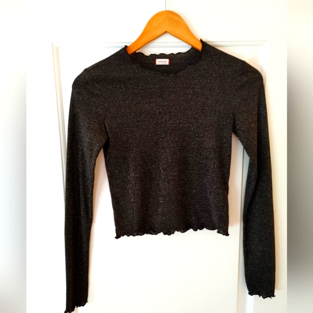 Sunday Best Black Sparkly Fitted Crop Top ~ Size XS